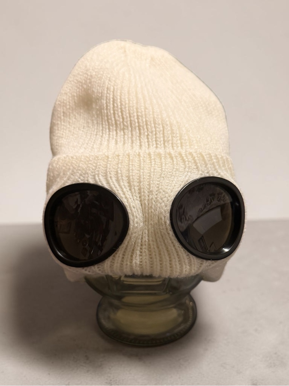 Kids Cream winter Knit Beanie with Built-In Dark Goggles